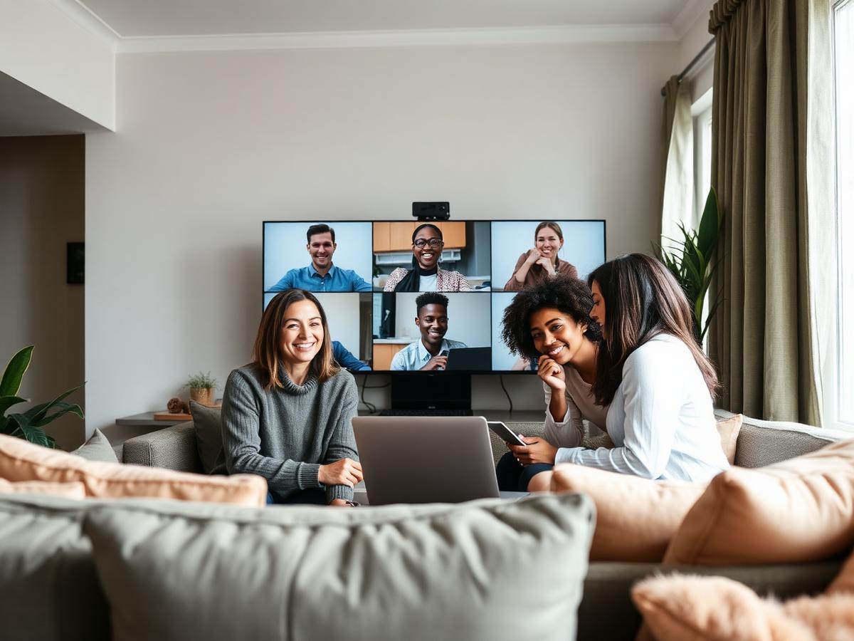 A small remote team on a video call from home